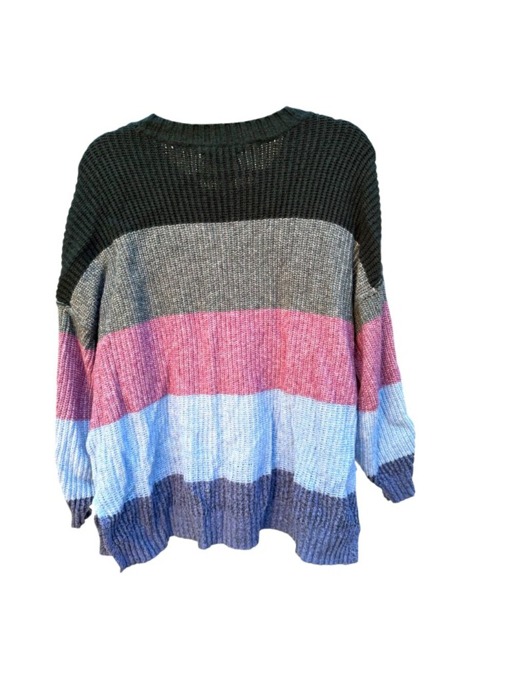 American Eagle Oversize Striped Sweater XL Womens Green Purple Blue Knit Cozy - Picture 7 of 7